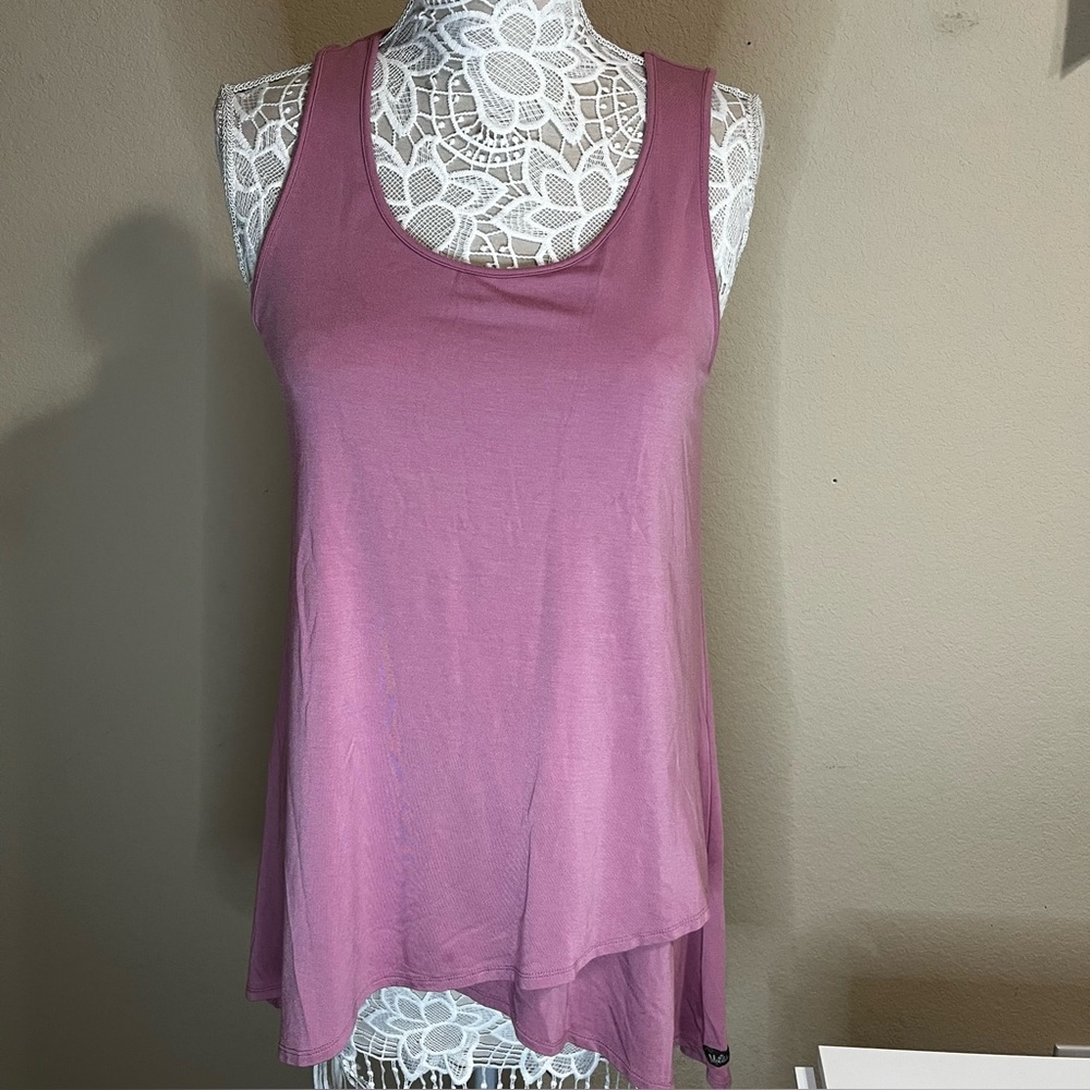 Matilda Jane Pink Asymmetrical Tank Top with multicolor floral accent in back